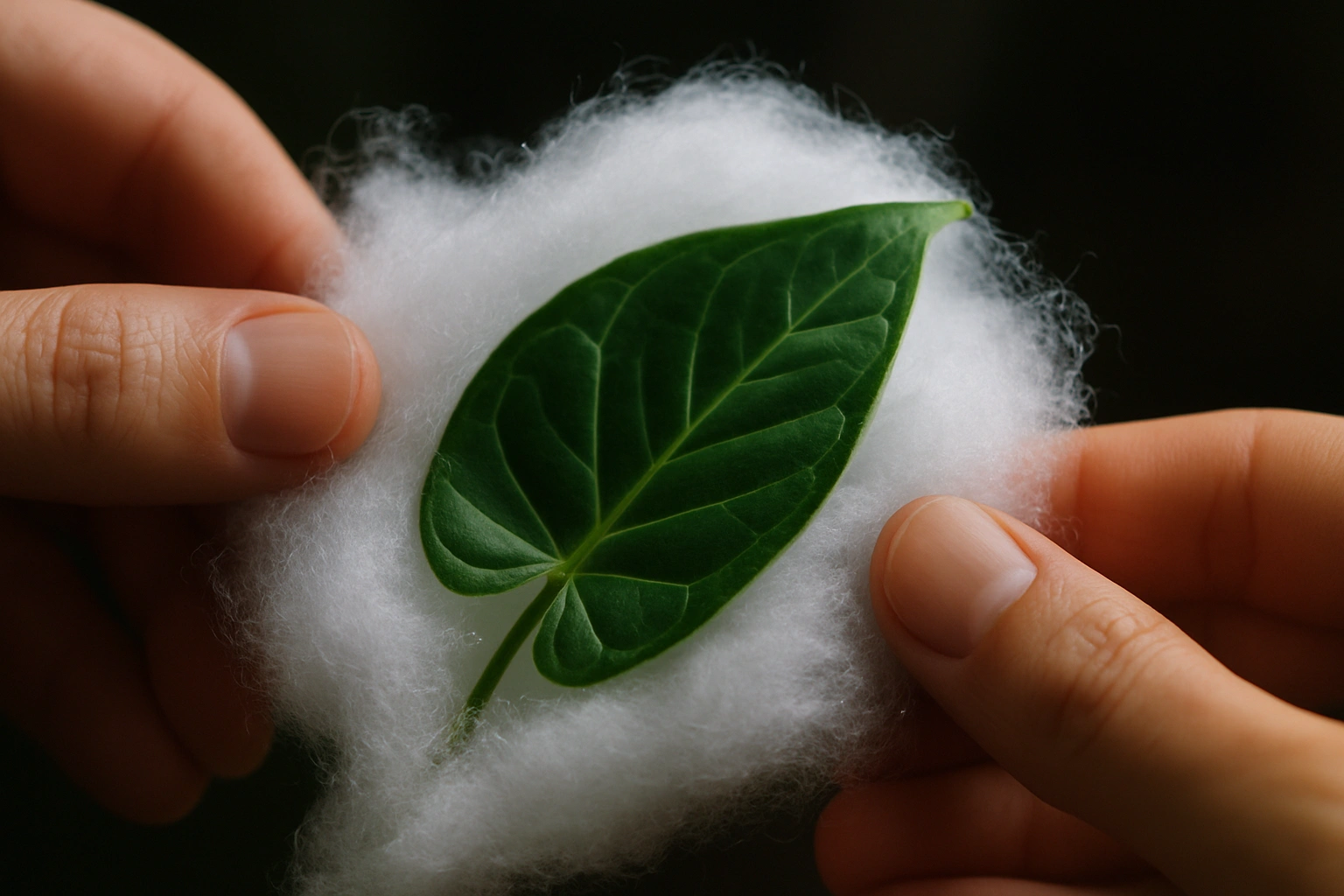 A close-up of a delicate anthurium leaf being gently wrapped in a cloud of soft poly-fil for maximum shipping protection.