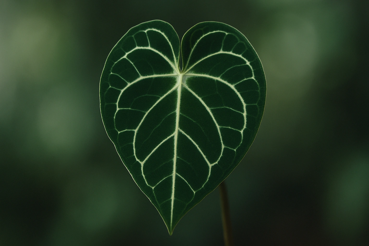 A perfect anthurium clarinervium leaf showcasing excellent anthurium leaf health with deep green color and crisp, silver veins.