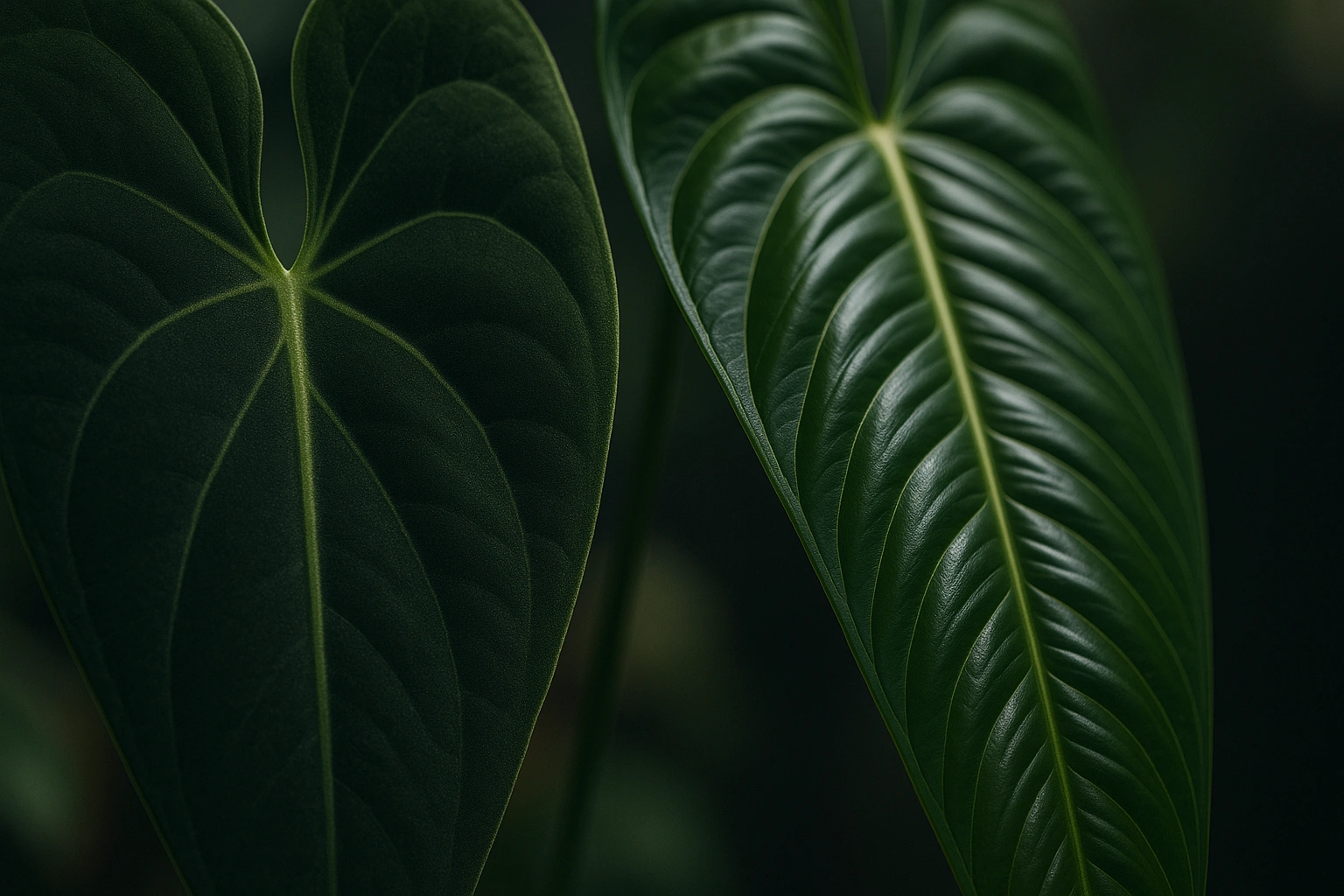 Anthurium photography thumbnail showing velvety and glossy leaves with accurate color and fine texture in soft greenhouse light.