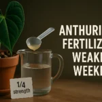 Flat-lay for anthurium fertilizer with micronutrients dropper, EC pen, and mixing notes under soft light.